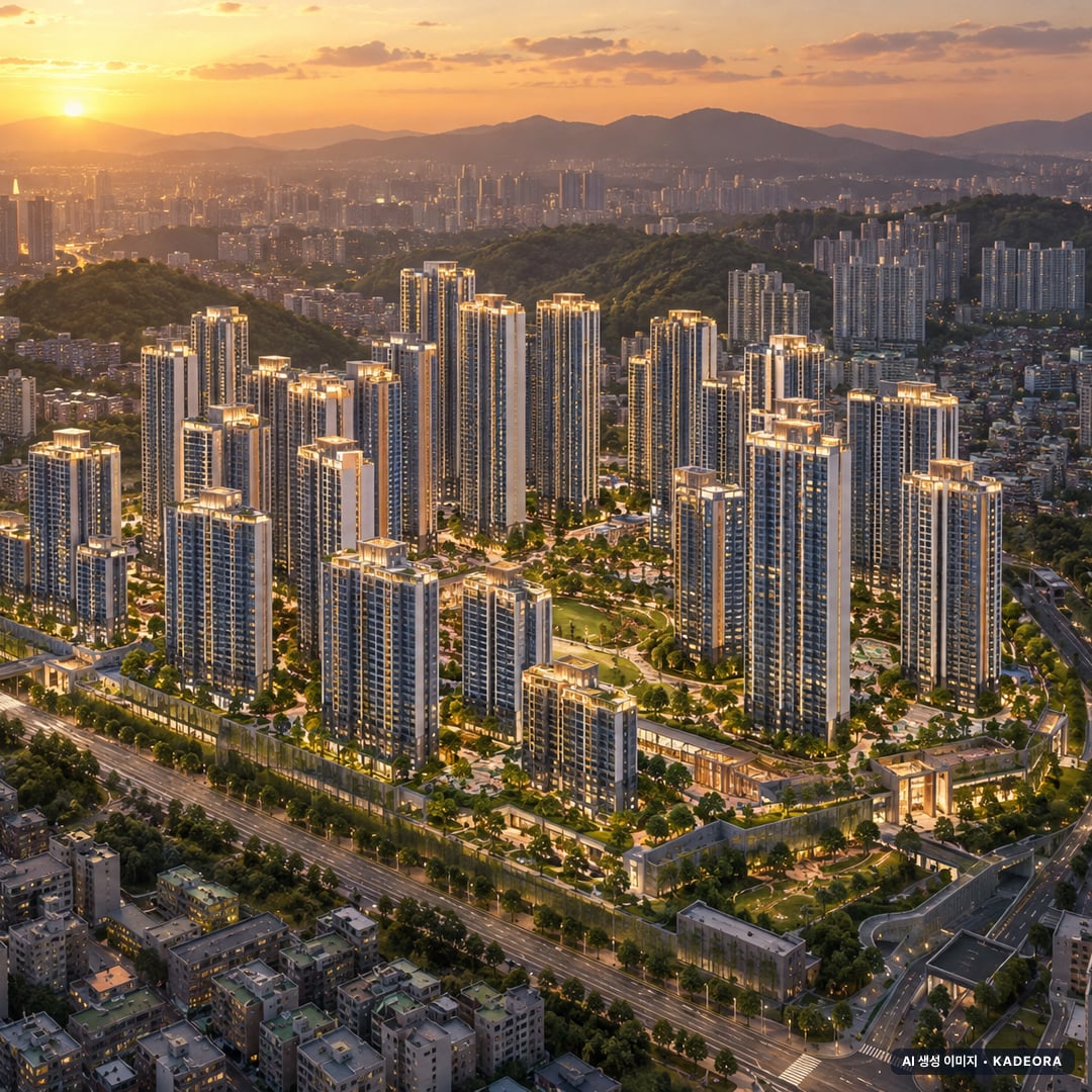 울산 중구 B-04 재개발 조감도 AI 상상도(노을 항공) — 울산 중구 관리처분인가 4,080세대