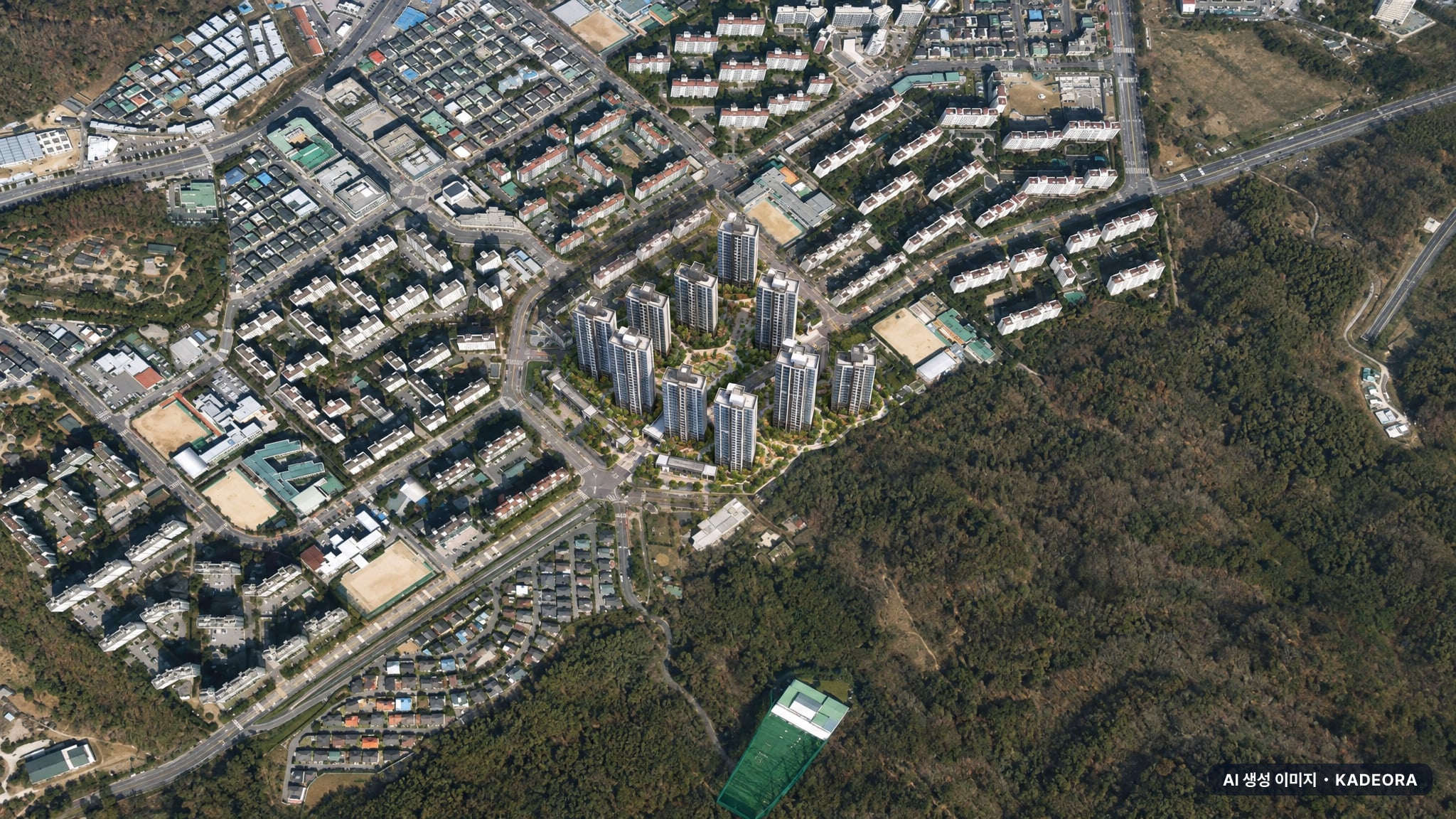 남양주시 평내1 조감도 AI 상상도(주간 항공) — 경기 남양주시 관리처분인가 1,798세대