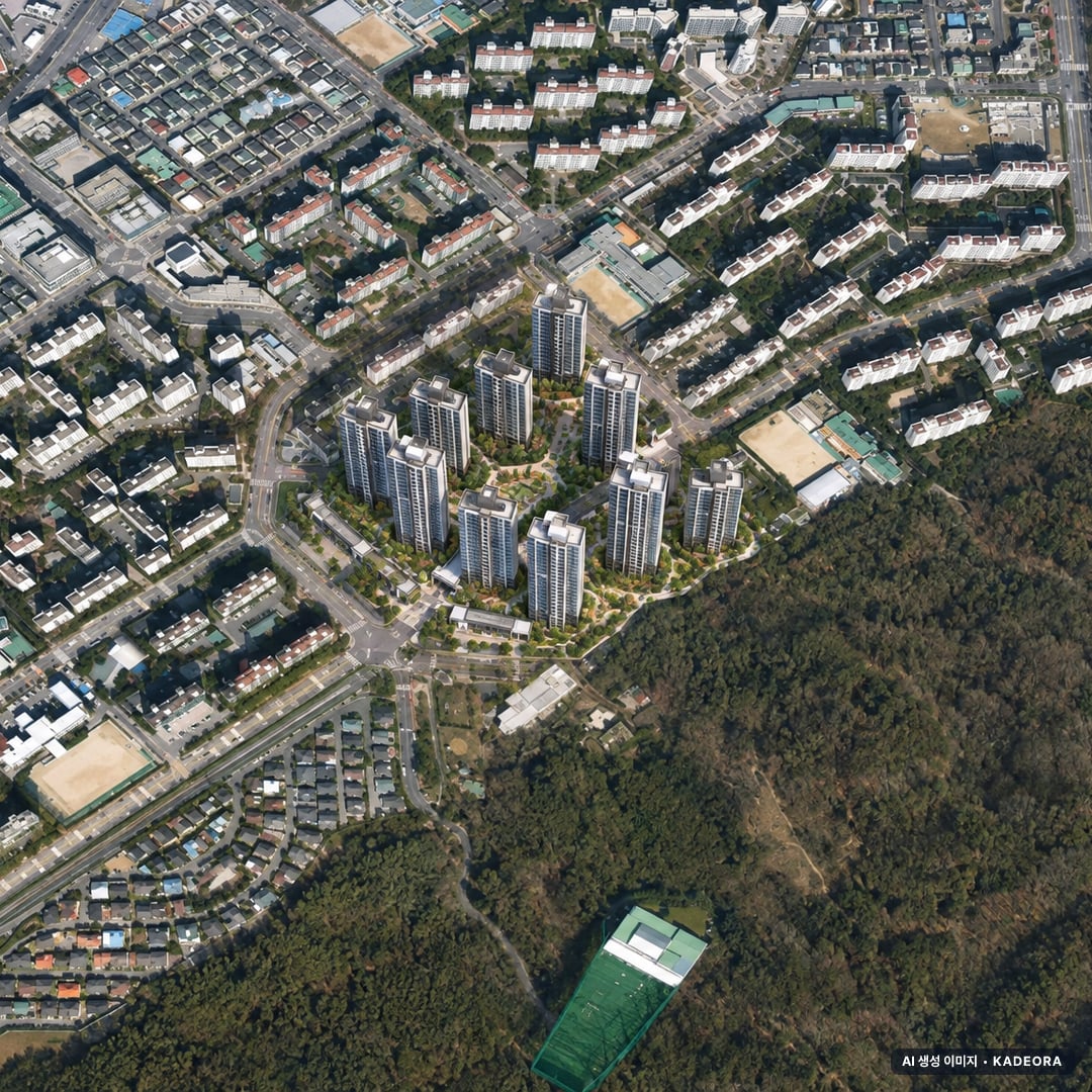 남양주시 평내1 조감도 AI 상상도(주간 항공) — 경기 남양주시 관리처분인가 1,798세대