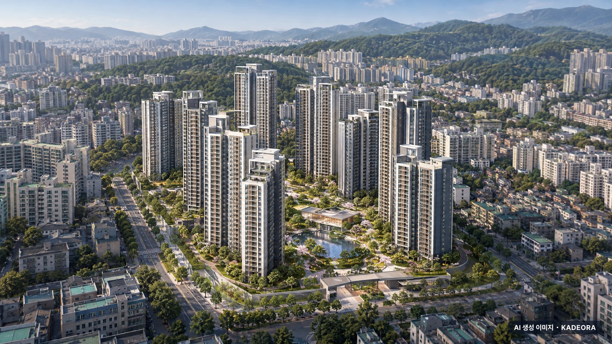 대구 수성1지구 재개발 단지 전경 AI 상상도(주간 항공) — 대구 수성구 시공사 선정 1,901세대
