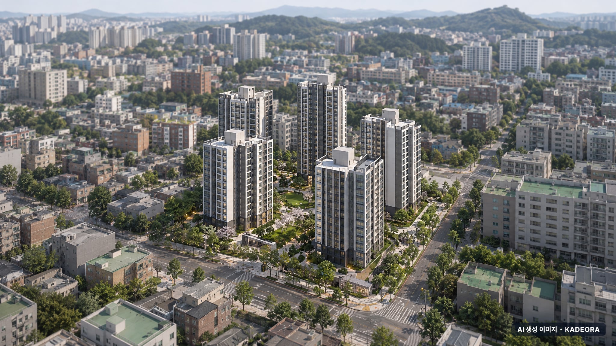 시흥거모지구 대방 엘리움 더 루체Ⅱ(B-2BL) 5개동·최고 22층·총 300세대(이번 270세대 공급) 기준 AI 상상도(주간 항공) — 실제와 다를 수 있음