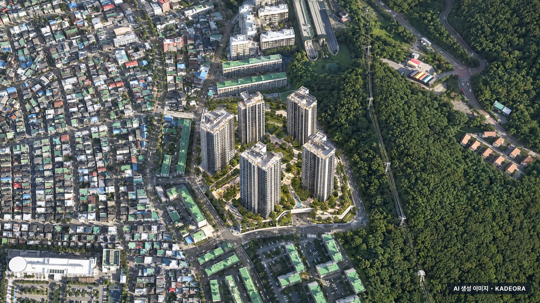 무등산 경남아너스빌 디원 단지 전경 AI 상상도(주간 항공) — 광주 동구 착공 293세대