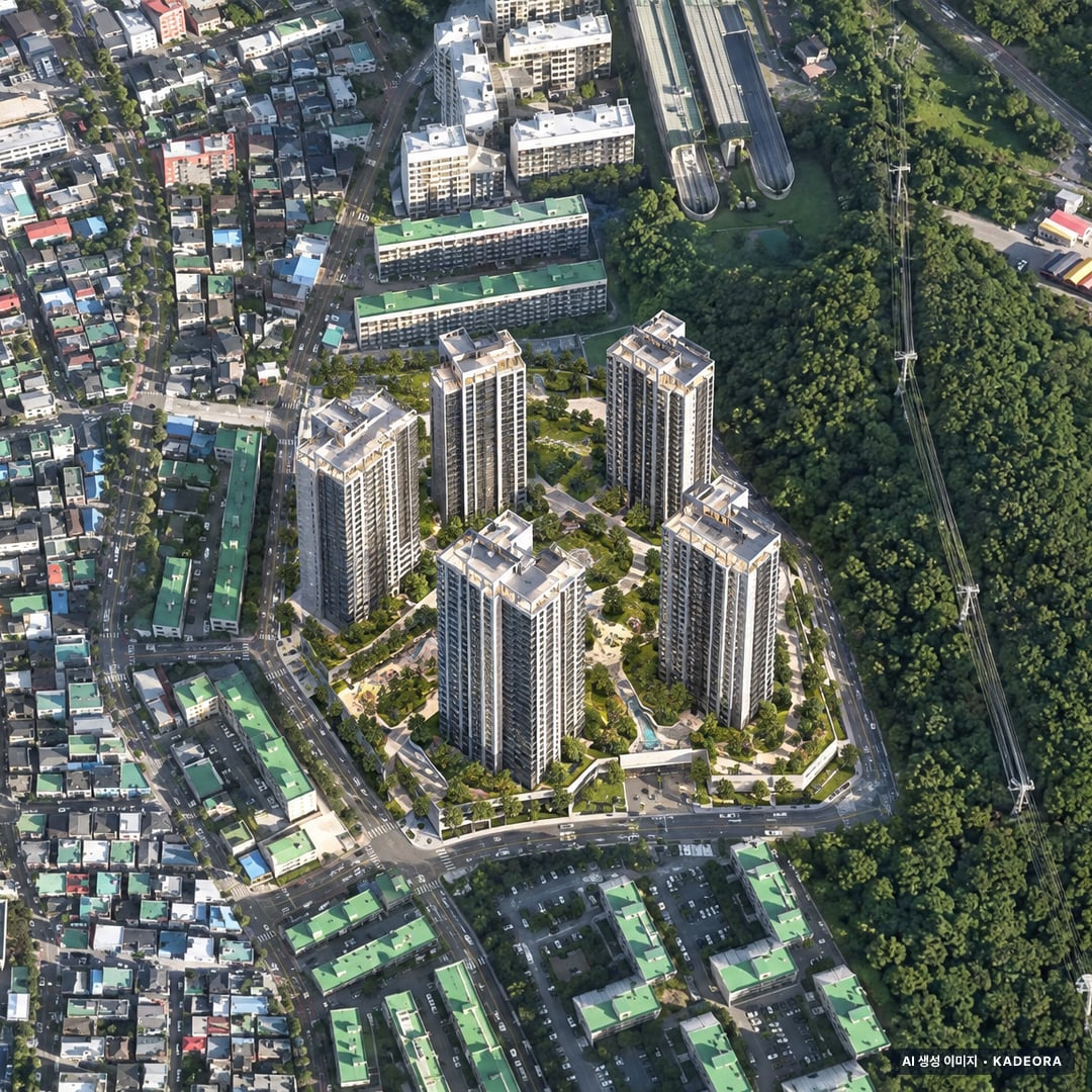 무등산 경남아너스빌 디원 단지 전경 AI 상상도(주간 항공) — 광주 동구 착공 293세대