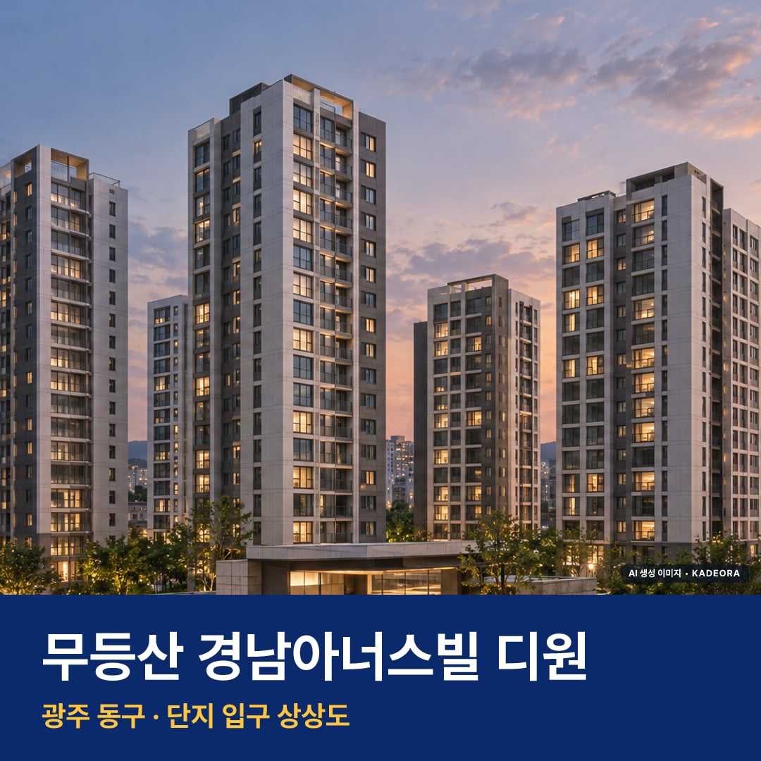 무등산 경남아너스빌 디원 재개발 무등산 경남아너스빌 디원 단지 전경 AI 상상도 — 동구 산수동 293세대 — AI 생성 상상도 · 실제와 다를 수 있음