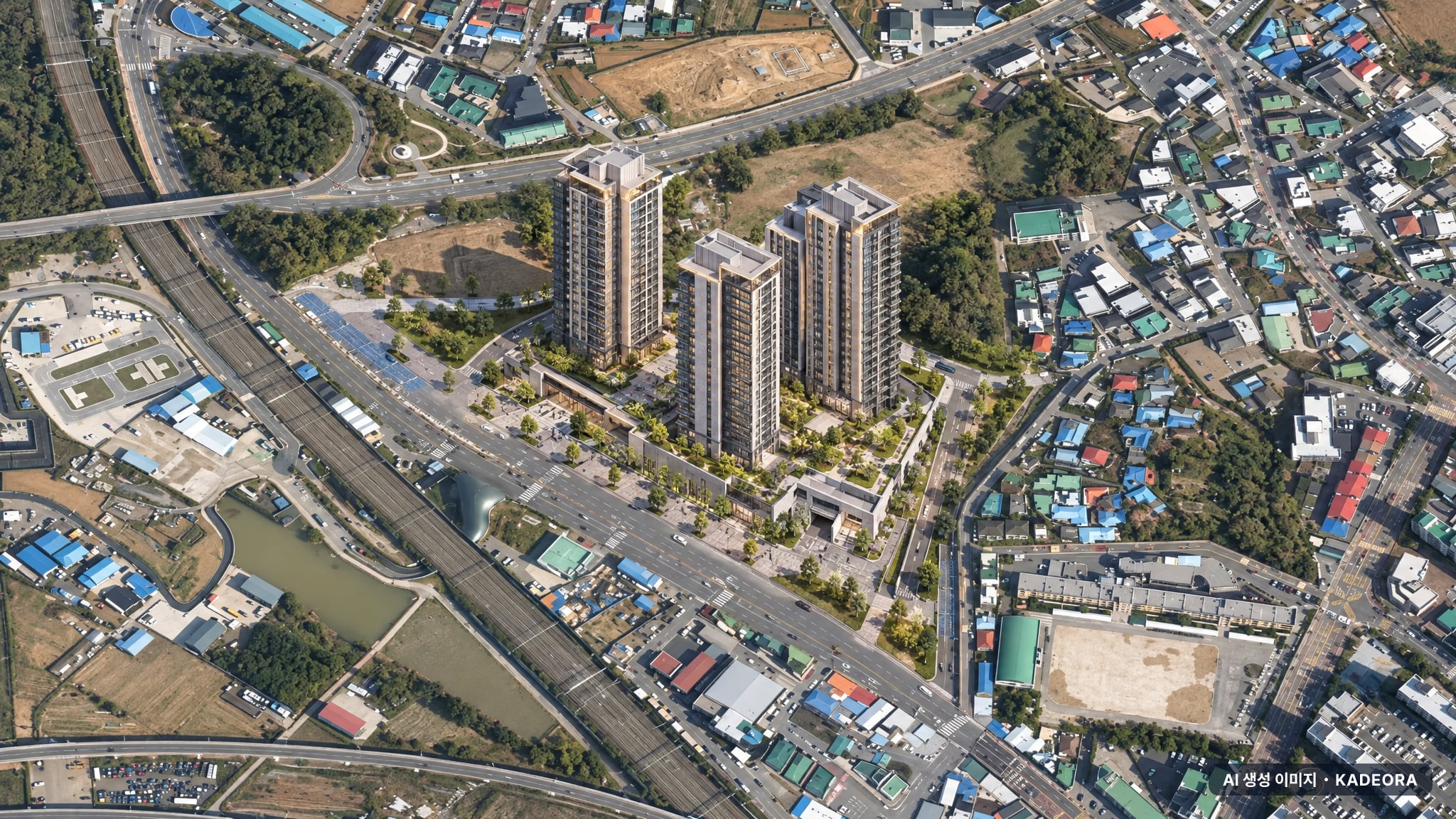 평택시 세교1구역 단지 전경 AI 상상도(주간 항공) — 경기 평택시 관리처분인가 263세대