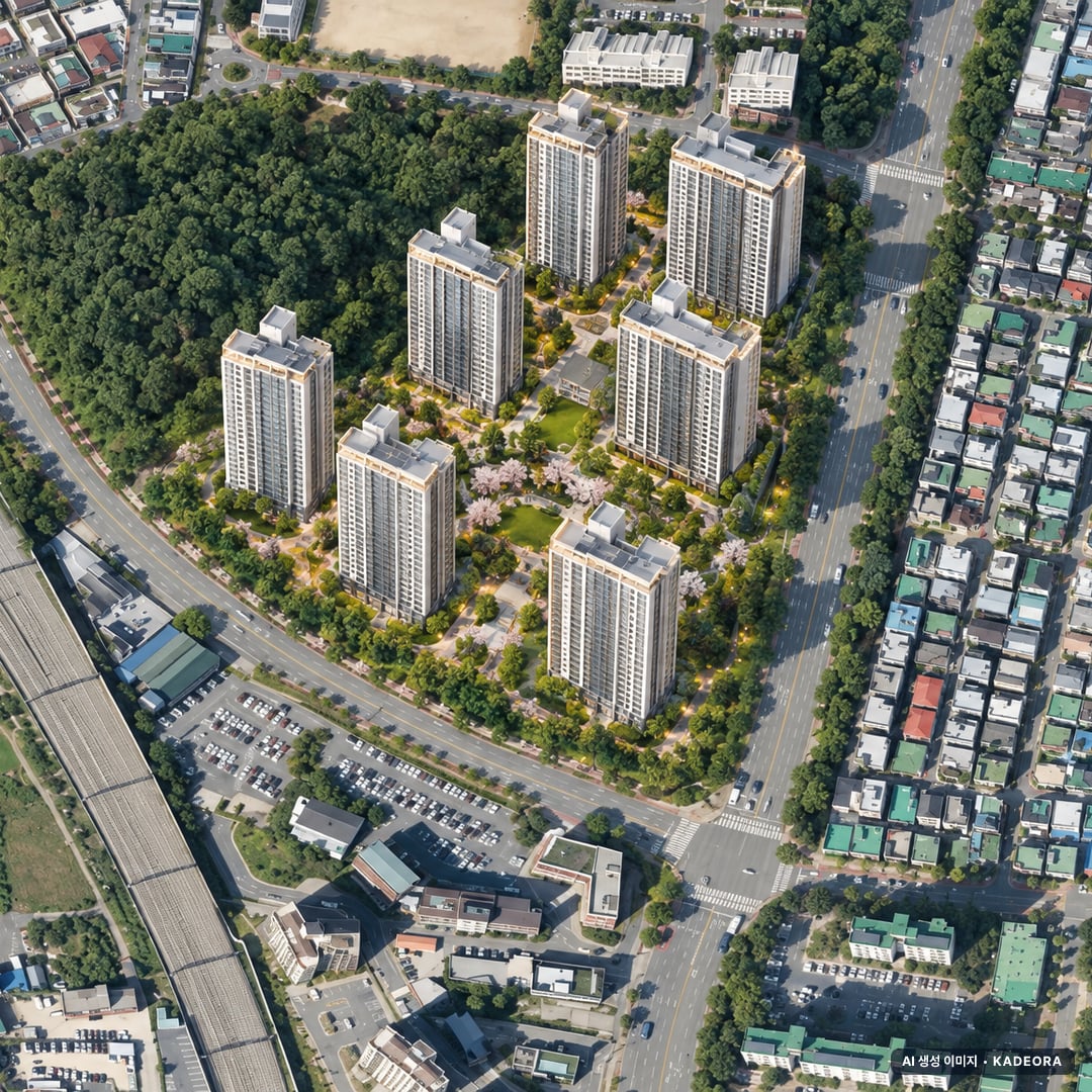 광주 선운2지구 예다음(사전청약) 단지 전경 AI 상상도(주간 항공) — 광주 광산구 착공 505세대