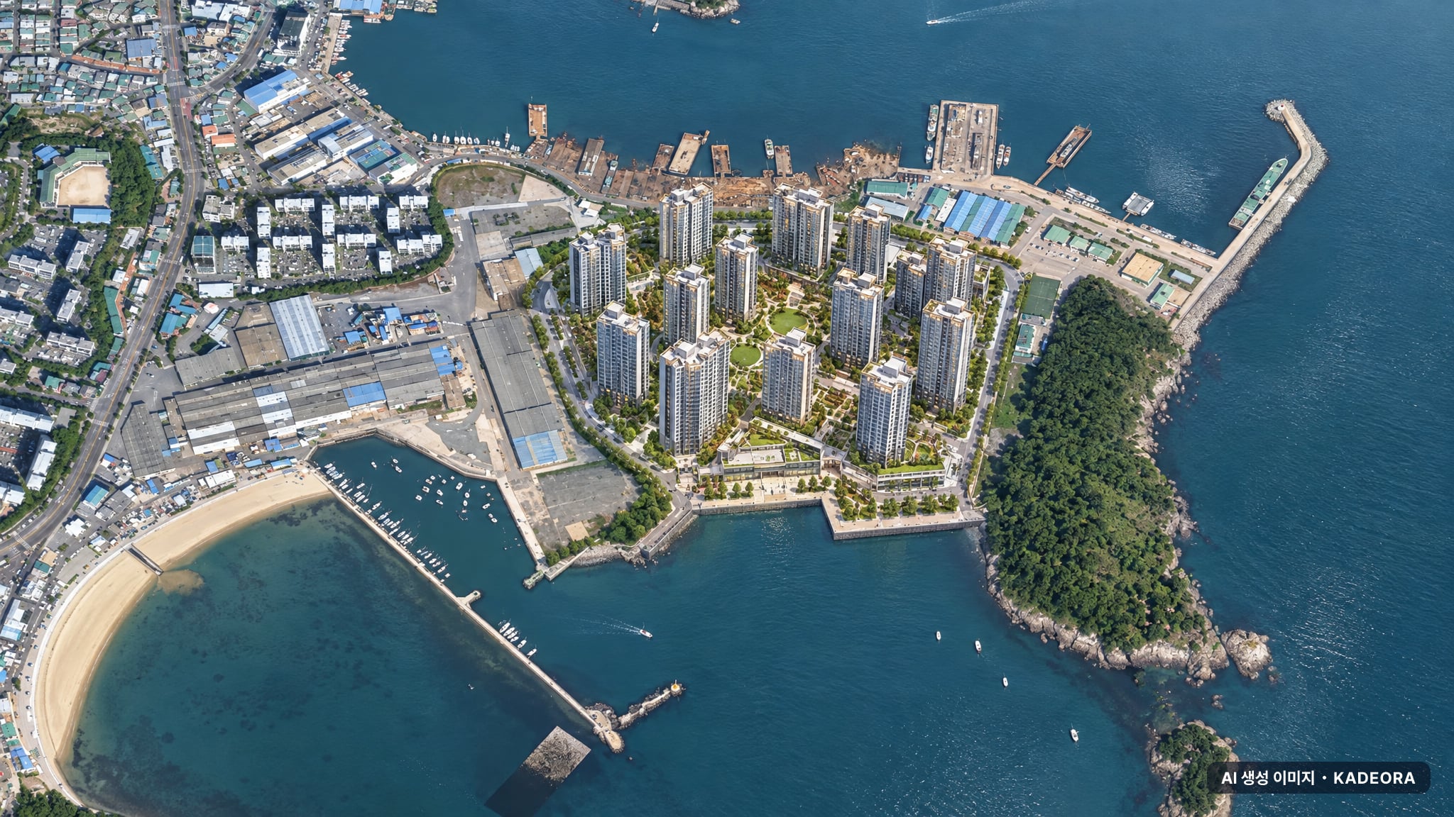 다대동 370-11번지 일원 공동주택 단지 전경 AI 상상도(주간 항공) — 부산 사하구 분양 예고 3,002세대