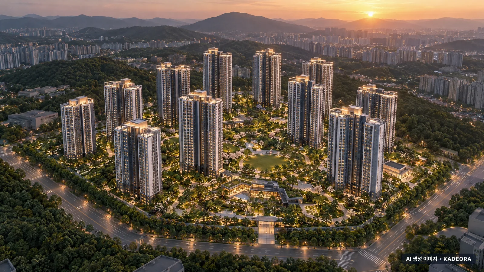 다대동 370-11번지 일원 공동주택 단지 전경 AI 상상도(저녁) — 사하구 아파트 분양