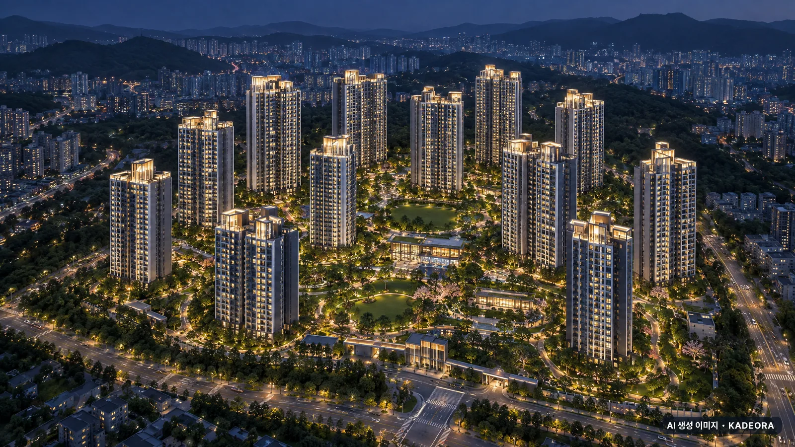 다대동 370-11번지 일원 공동주택 조감도 참고 단지 야경 AI 상상도 — 사하구 아파트 분양