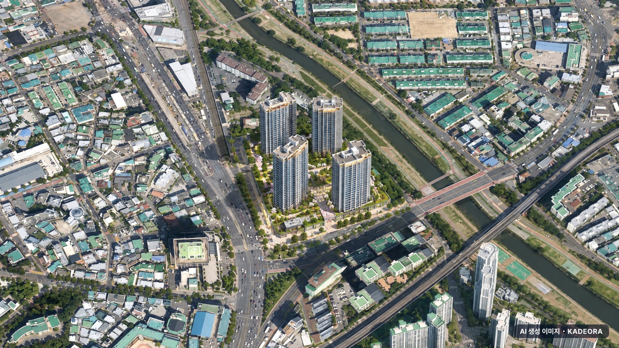 거제동 129-5번지 주거복합 단지 전경 AI 상상도(주간 항공) — 부산 연제구 분양 예고 390세대