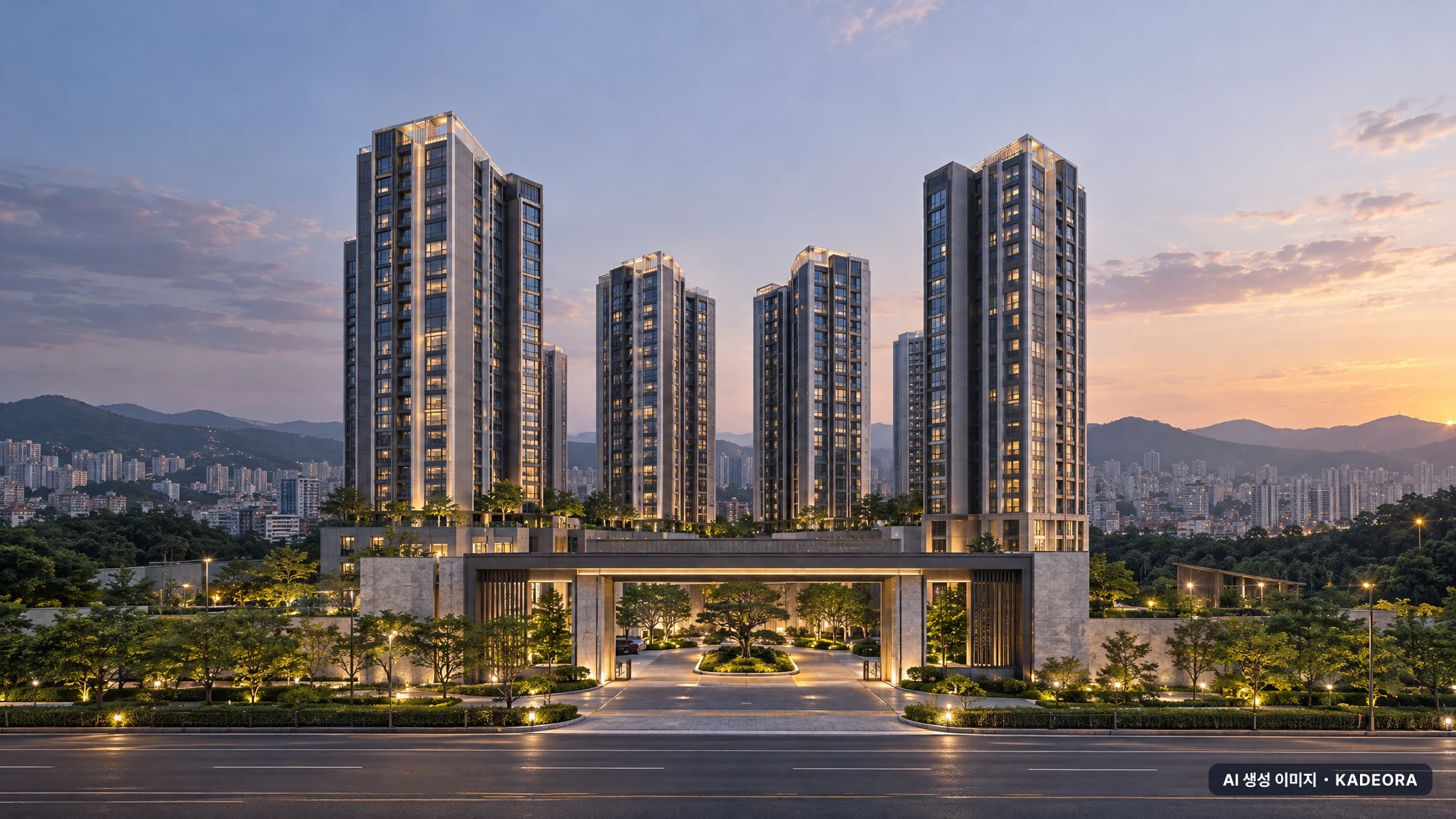 거제동 129-5번지 주거복합 조감도 AI 상상도(단지 입구) — 부산 연제구 분양 예고 390세대