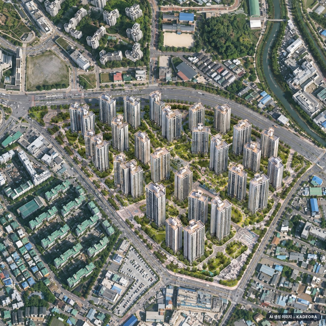 한강 수자인 오브센트 단지 전경 AI 상상도(주간 항공) — 경기 김포시 착공 3,058세대