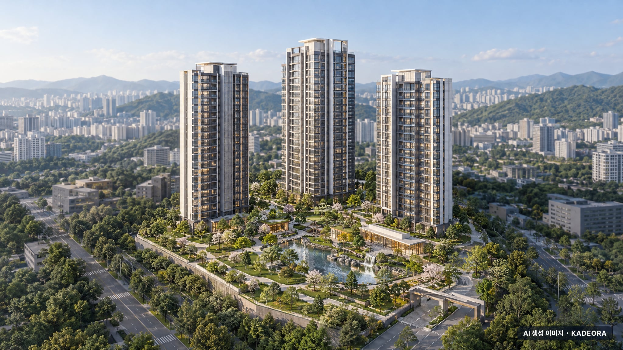 평택 브레인시티 5BL 대광로제비앙 그랜드센텀 주간 항공 상상도 · AI 생성 이미지로 실제와 다를 수 있음 평택 브레인시티 5BL 대광로제비앙 그랜드센텀 단지 전경 AI 상상도(주간 항공) — 경기 평택시 착공 1,182세대