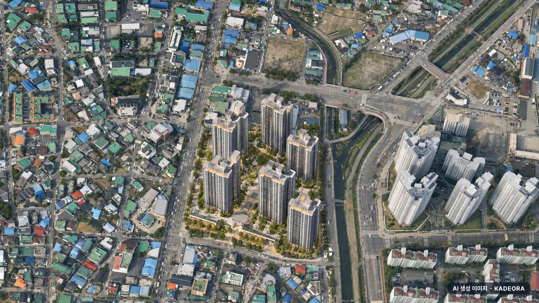 힐스테이트 천안역 스카이움 단지 전경 AI 상상도(주간 항공) — 충남 천안시 착공 999세대