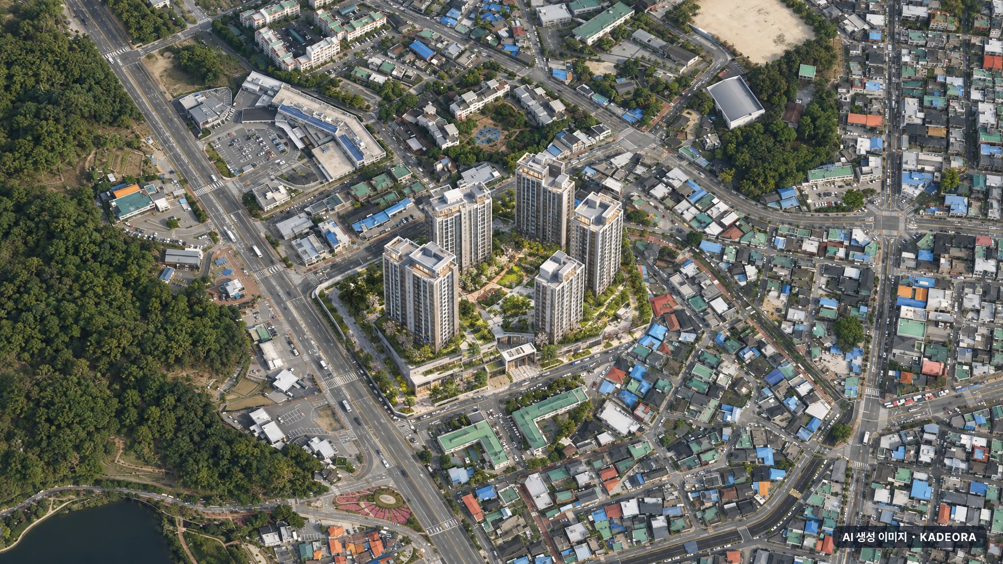 이천관고동 단지 전경 AI 상상도(주간 항공) — 경기 이천시 관리처분인가 585세대