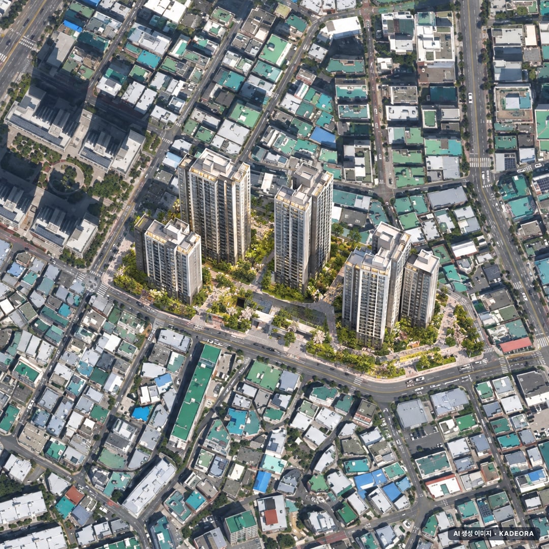 부산 동래구 사직3 재개발 조감도 AI 상상도(주간 항공) — 부산 동래구 조합설립 655세대