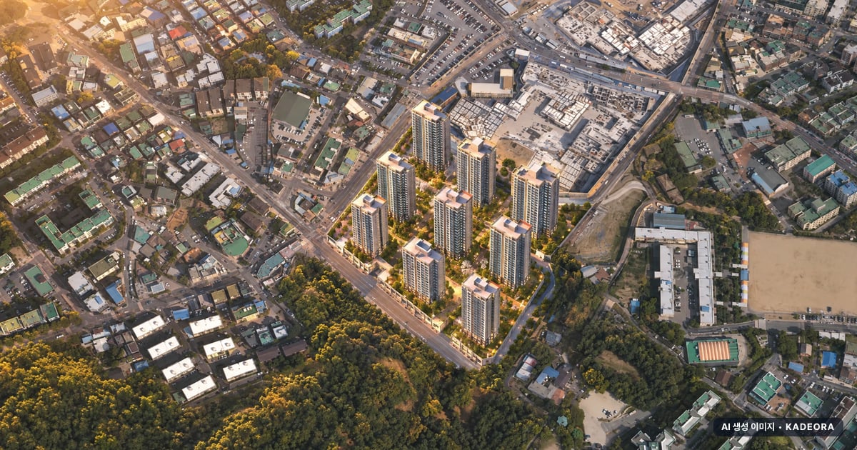 김포북변 칸타빌 디 에디션 9개동·최고 24층·총 612세대 기준 AI 상상도(노을 항공) — 실제와 다를 수 있음