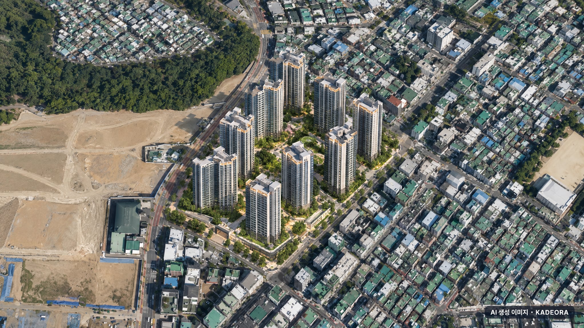성남시 도환중2 단지 전경 AI 상상도(주간 항공) — 경기 성남시 조합설립 1,123세대