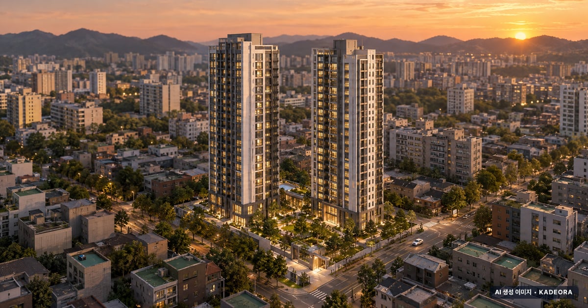 마포 에피트 어바닉 2개동·최고 24층·총 198세대(이번 163세대 공급) 기준 AI 상상도(노을 항공) — 실제와 다를 수 있음