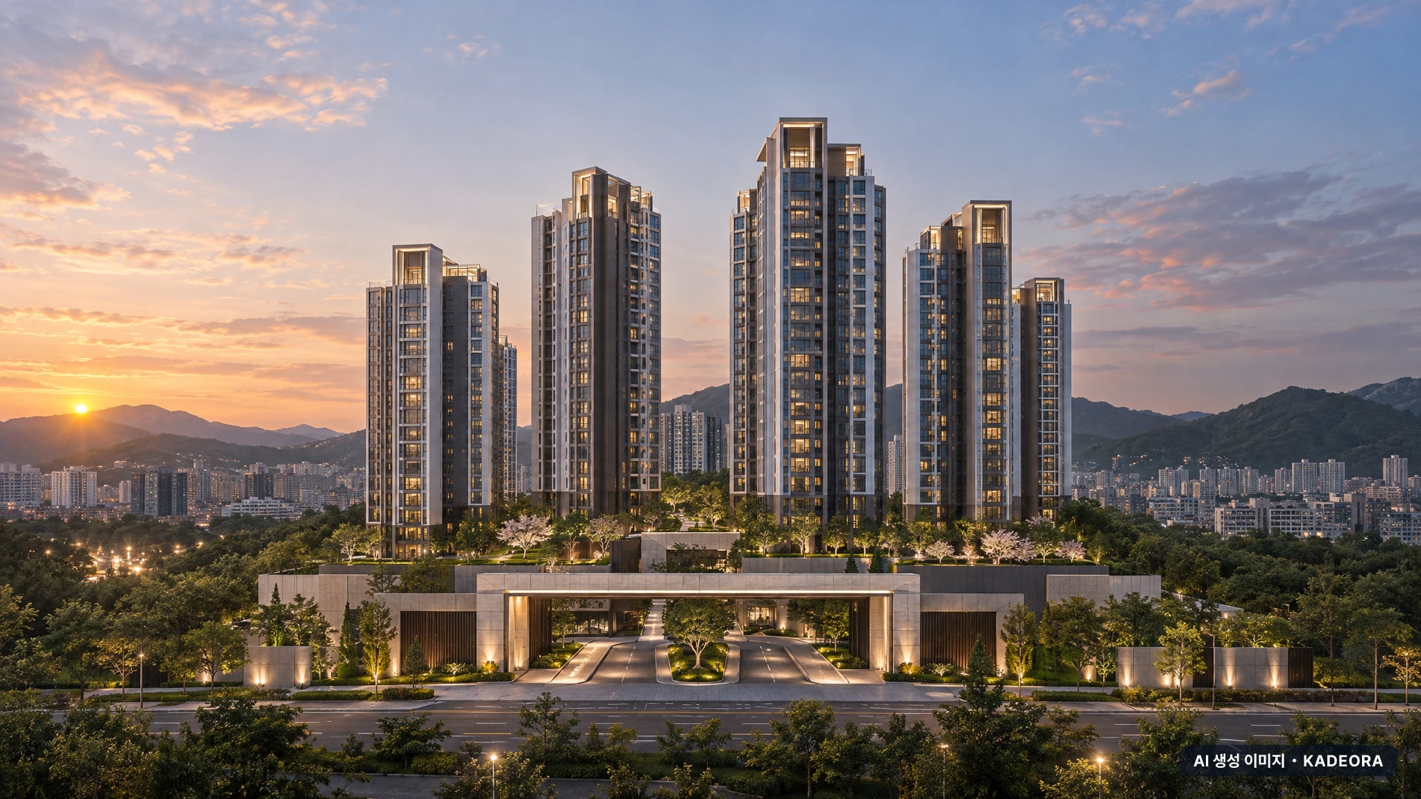 거제 푸르지오 마린피스 조감도 AI 상상도(단지 입구) — 경남 거제시 착공 423세대