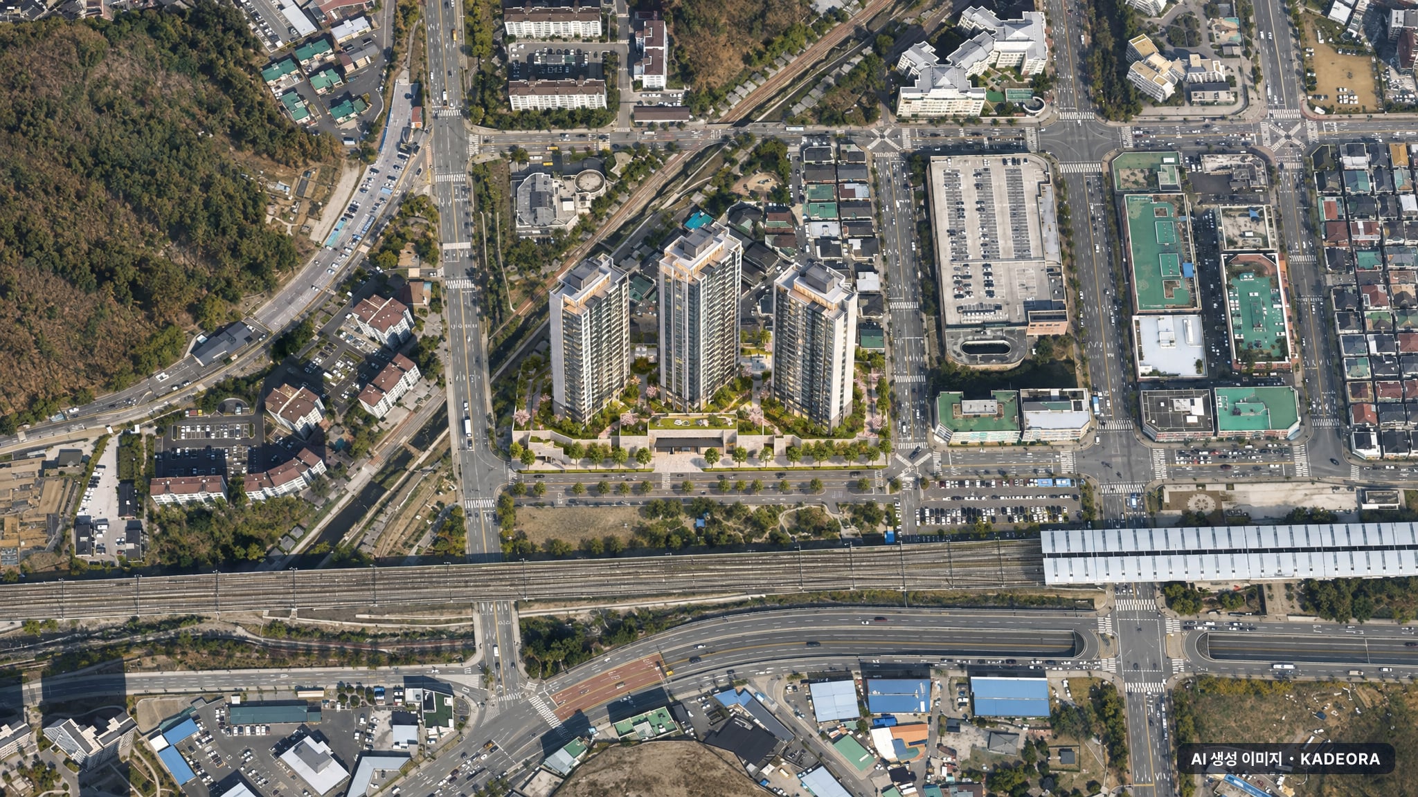 두산위브더제니스 평내호평역 N49 단지 전경 AI 상상도(주간 항공) — 경기 남양주시 착공 548세대