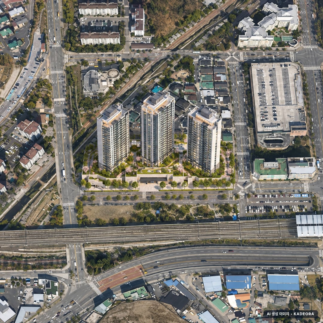 두산위브더제니스 평내호평역 N49 단지 전경 AI 상상도(주간 항공) — 경기 남양주시 착공 548세대