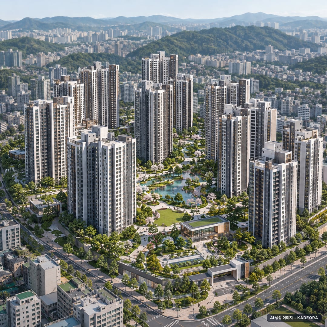 경기 용인 수지 신봉 재건축 조감도 AI 상상도(주간 항공) — 경기 용인시 사업시행인가 2,500세대