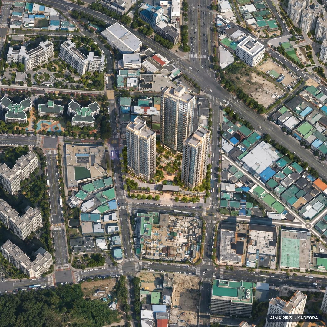 힐스테이트 선암호수공원 1단지 단지 전경 AI 상상도(주간 항공) — 울산 남구 착공 438세대