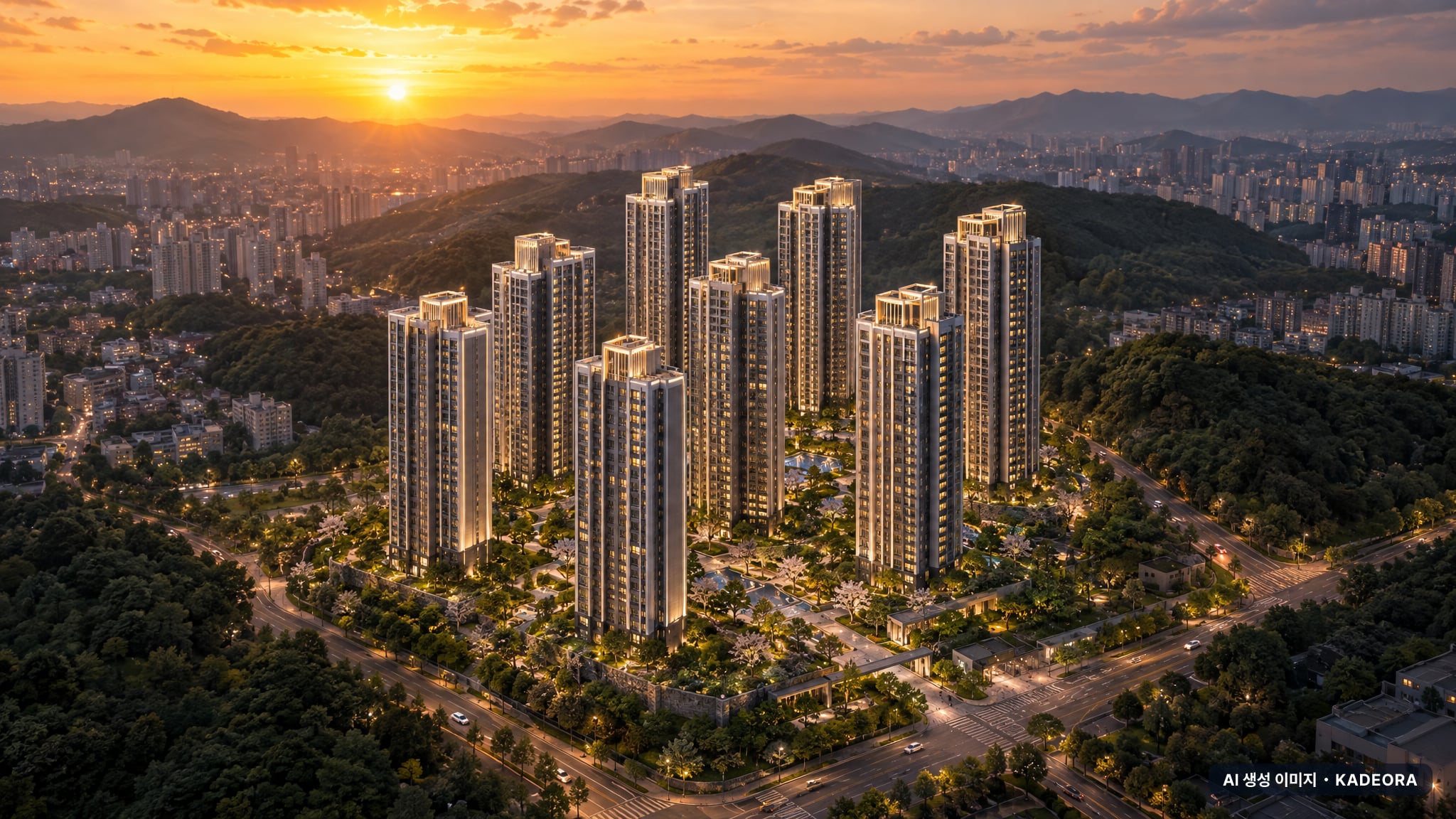 평택 브레인시티 10BL 앤네이처 미래도 단지 전경 AI 상상도(노을 항공) — 경기 평택시 착공 1,413세대