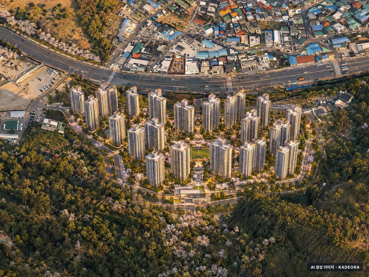 중흥S-클래스 힐더포레 22개동·최고 15층·총 1,096세대(이번 637세대 공급) 기준 AI 상상도(노을 항공) — 실제와 다를 수 있음