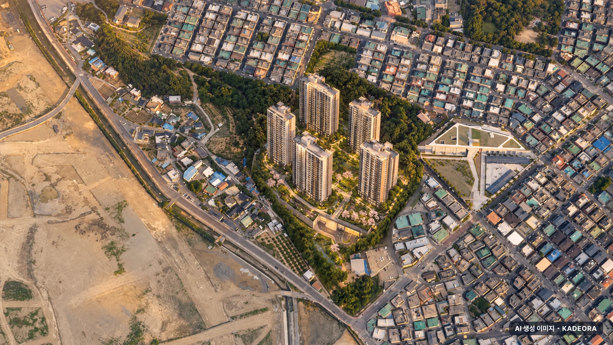 경산 대임지구 B3 BL 라온프라이빗(사전청약) 이번 505세대 공급 기준 AI 상상도(노을 항공) — 실제와 다를 수 있음
