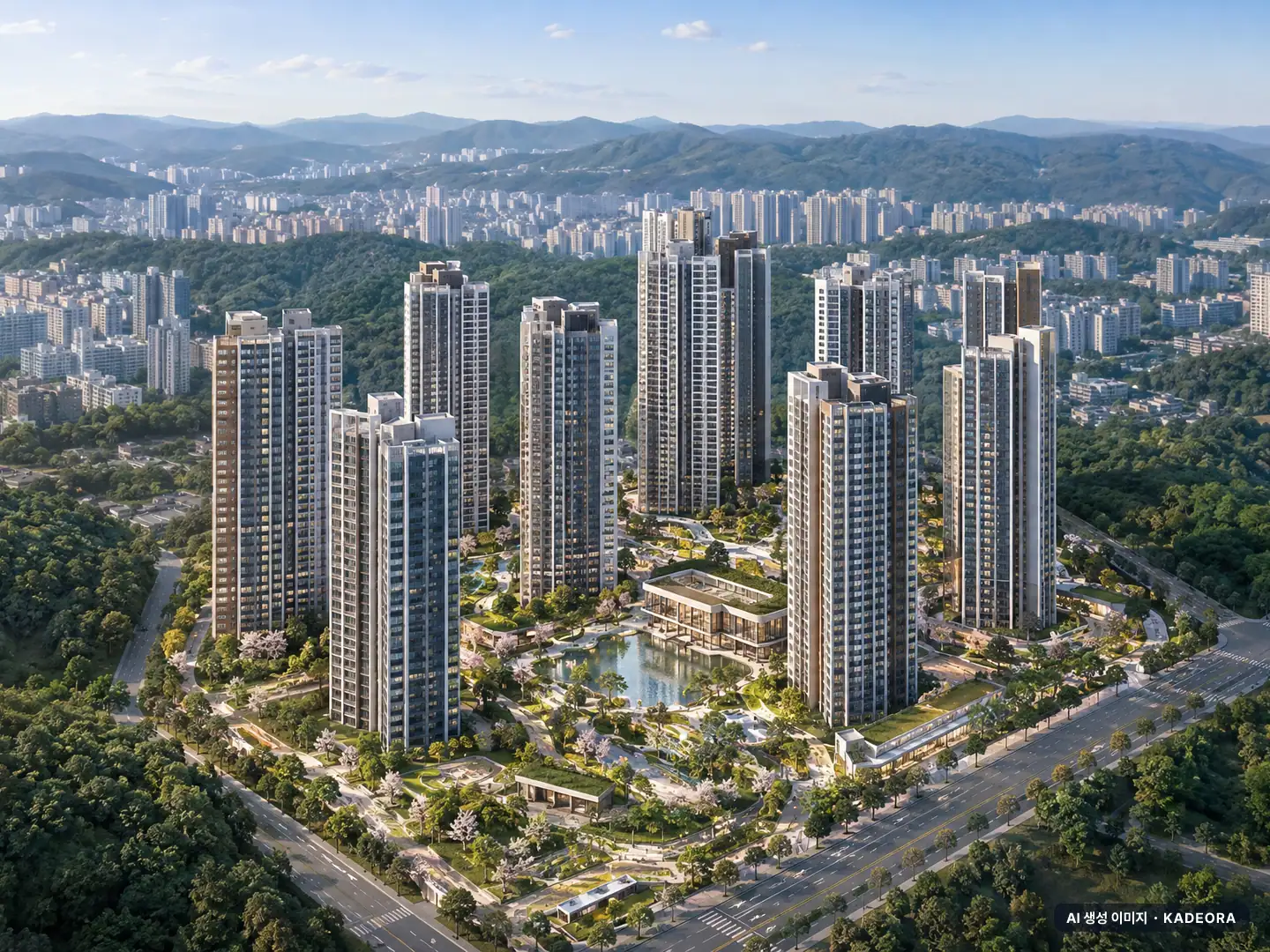 힐스테이트 도안리버파크 2단지 14개동·최고 35층·총 1,437세대(이번 1,222세대 공급) 기준 AI 상상도 — 실제와 다를 수 있음 힐스테이트 도안리버파크 2단지 14개동·최고 35층·총 1,437세대(이번 1,222세대 공급) 기준 AI 상상도(주간 항공) — 실제와 다를 수 있음