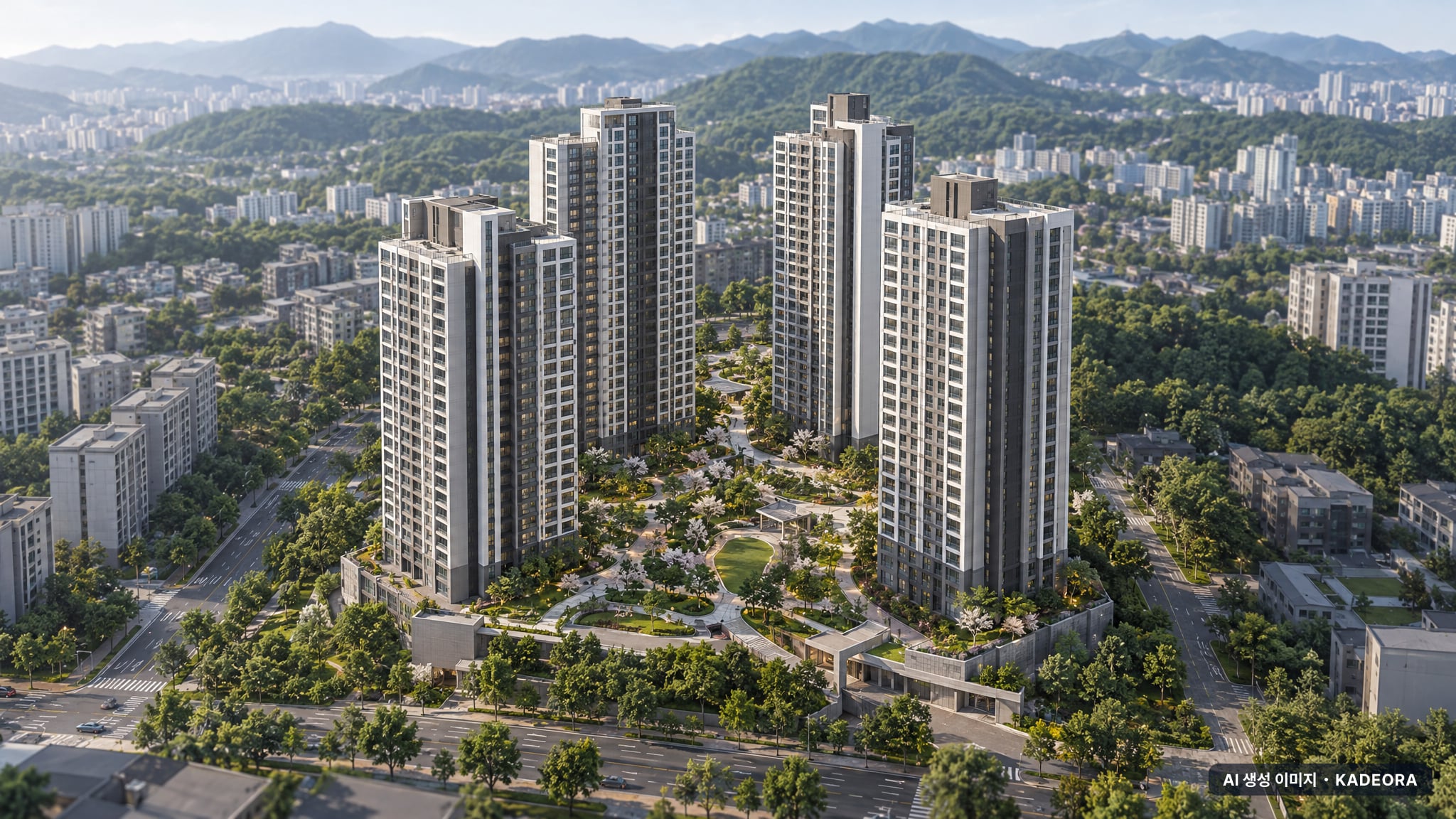 청주 가경 아이파크 7단지 주간 항공 상상도 · AI 생성 이미지로 실제와 다를 수 있음 청주 가경 아이파크 7단지 단지 전경 AI 상상도(주간 항공) — 청주시 543세대
