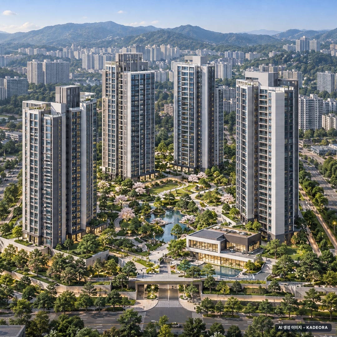 청주 가경 아이파크 7단지 단지 전경 AI 상상도(주간 항공) — 충북 청주시 분양 예고 543세대