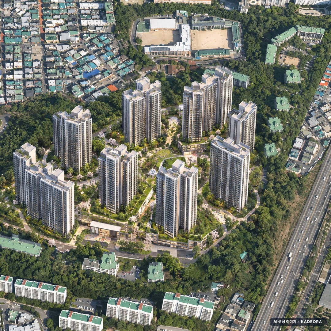 부산 연제구 연산10 재개발 조감도 AI 상상도(주간 항공) — 부산 연제구 조합설립 1,116세대