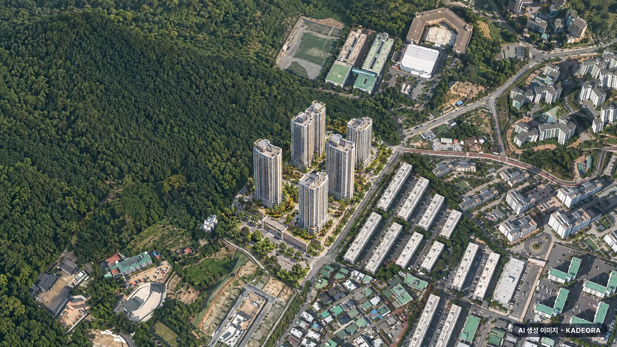 트리븐 김해 단지 전경 AI 상상도(주간 항공) — 경남 김해시 착공 398세대
