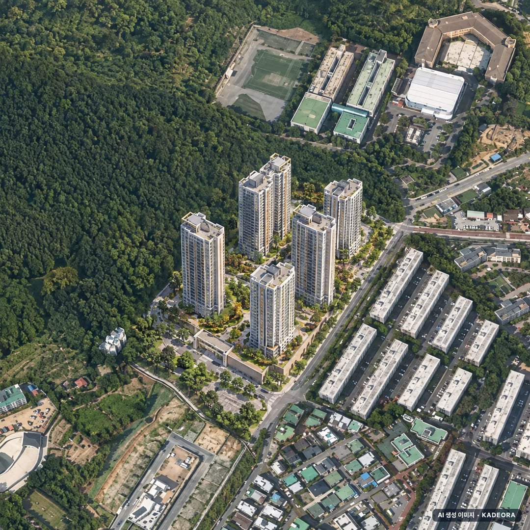 트리븐 김해 단지 전경 AI 상상도(주간 항공) — 경남 김해시 착공 398세대