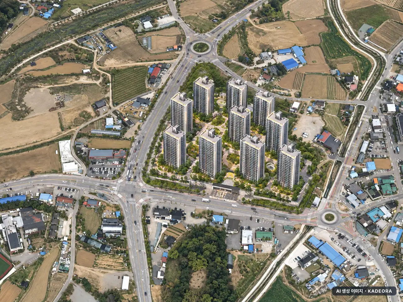 썬밸리 오드카운티 가평설악 10개동·최고 25층·총 1,039세대 기준 AI 상상도(주간 항공) — 실제와 다를 수 있음