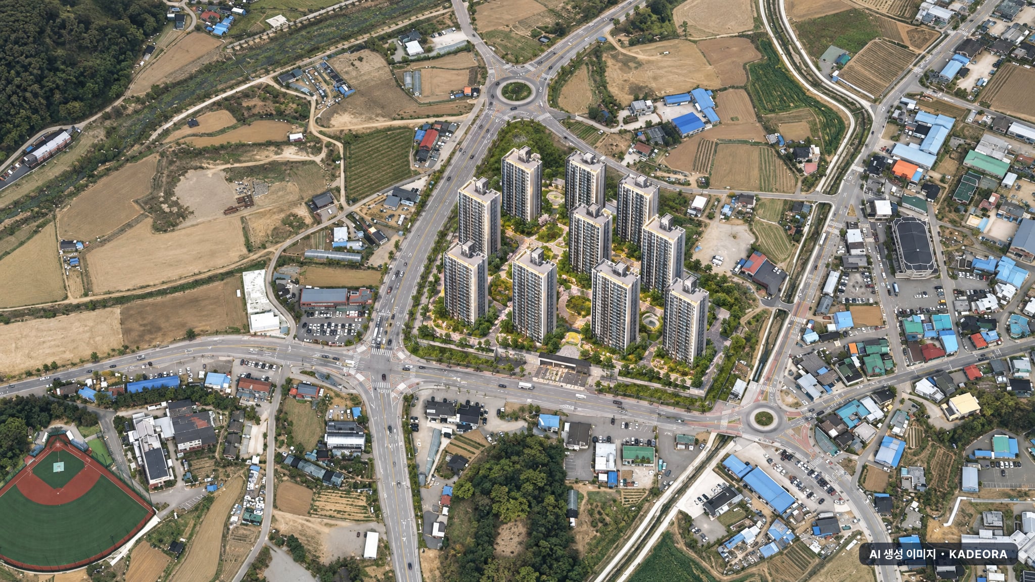 썬밸리 오드카운티 가평설악 단지 전경 AI 상상도(주간 항공) — 경기 가평군 착공 1,039세대