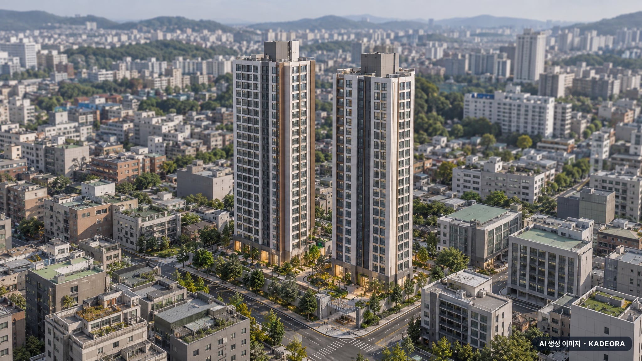 청양 금성백조 예미지 퍼스트클래스 2개동·최고 27층·총 182세대 기준 AI 상상도(주간 항공) — 실제와 다를 수 있음