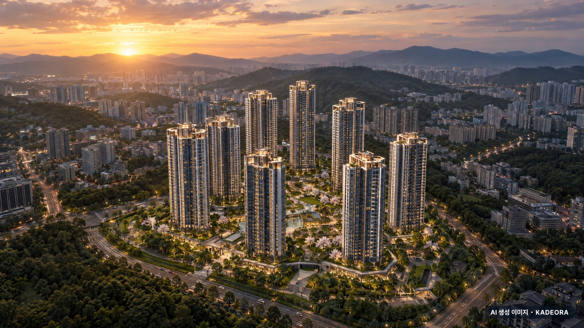 더샵 탕정인피니티시티 2차 단지 전경 AI 상상도(노을 항공) — 충남 아산시 착공 1,050세대