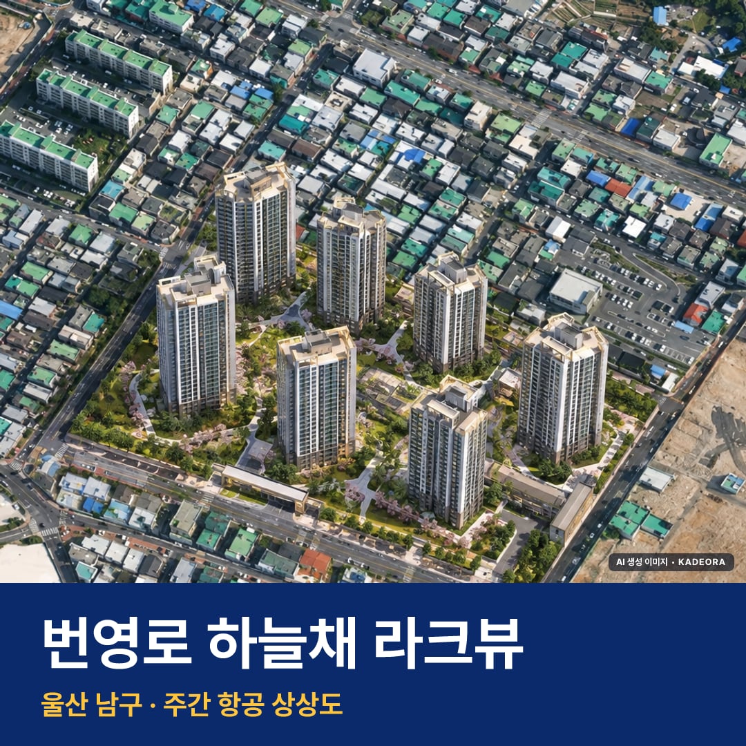 상상도 · AI 생성 이미지로 실제와 다를 수 있음 번영로 하늘채 라크뷰 단지 전경 AI 상상도 — 남구 야음동 803세대
