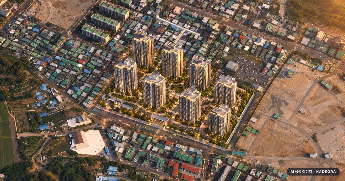 번영로 하늘채 라크뷰 단지 전경 AI 상상도(노을 항공) — 울산 남구 착공 803세대