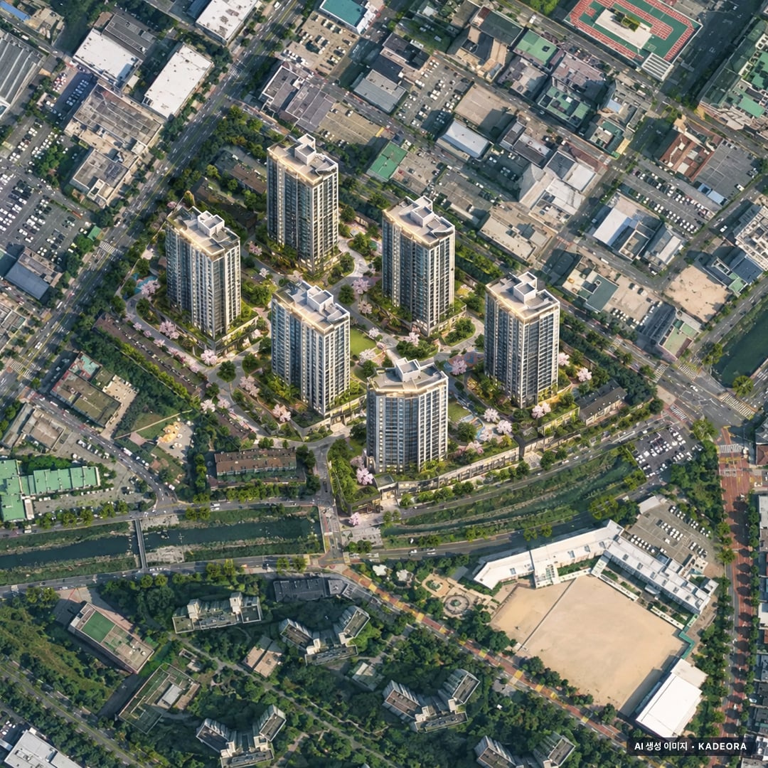 상남1구역 재건축 조감도 AI 상상도(주간 항공) — 경남 창원시 분양 예고 728세대