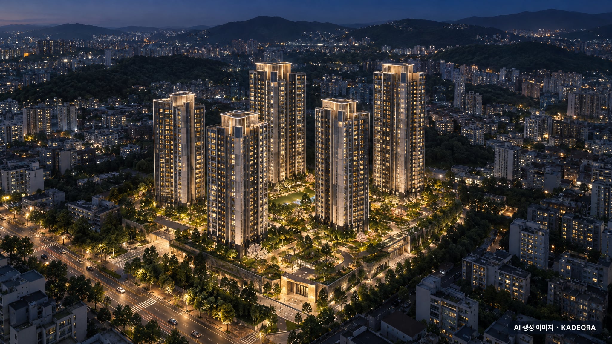 상남1구역 재건축 조감도 AI 상상도(야경) — 경남 창원시 분양 예고 728세대