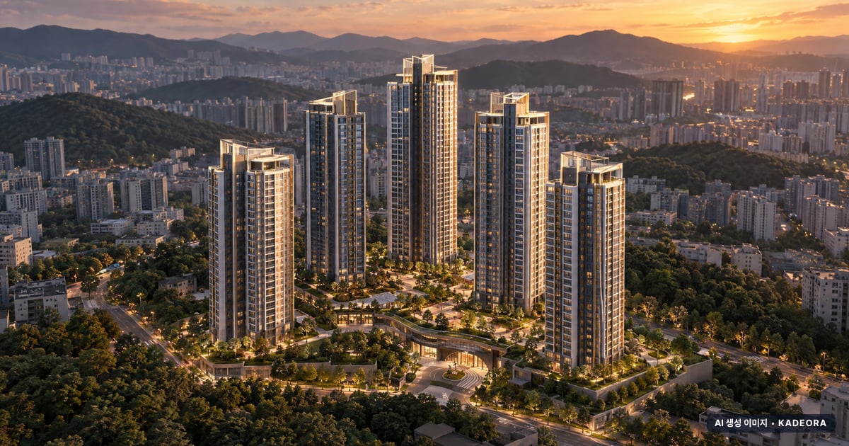 대야미역 금강펜테리움 레이크포레(B1BL) 5개동·최고 27층·총 502세대(이번 452세대 공급) 기준 AI 상상도(노을 항공) — 실제와 다를 수 있음