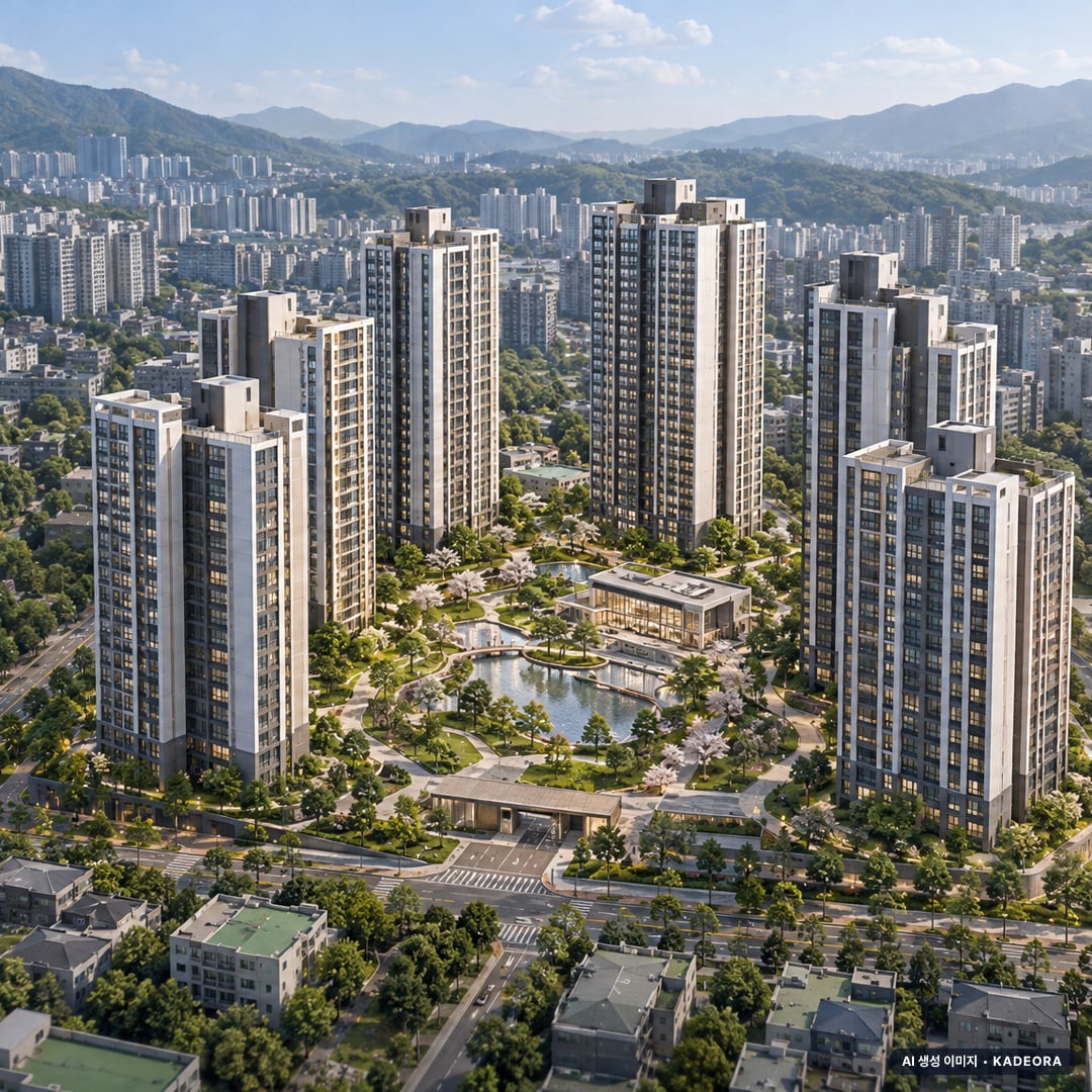 경남 창원 반송동 재건축 주간 항공 상상도 · AI 생성 이미지로 실제와 다를 수 있음 경남 창원 반송동 재건축 단지 전경 AI 상상도(주간 항공) — 창원시