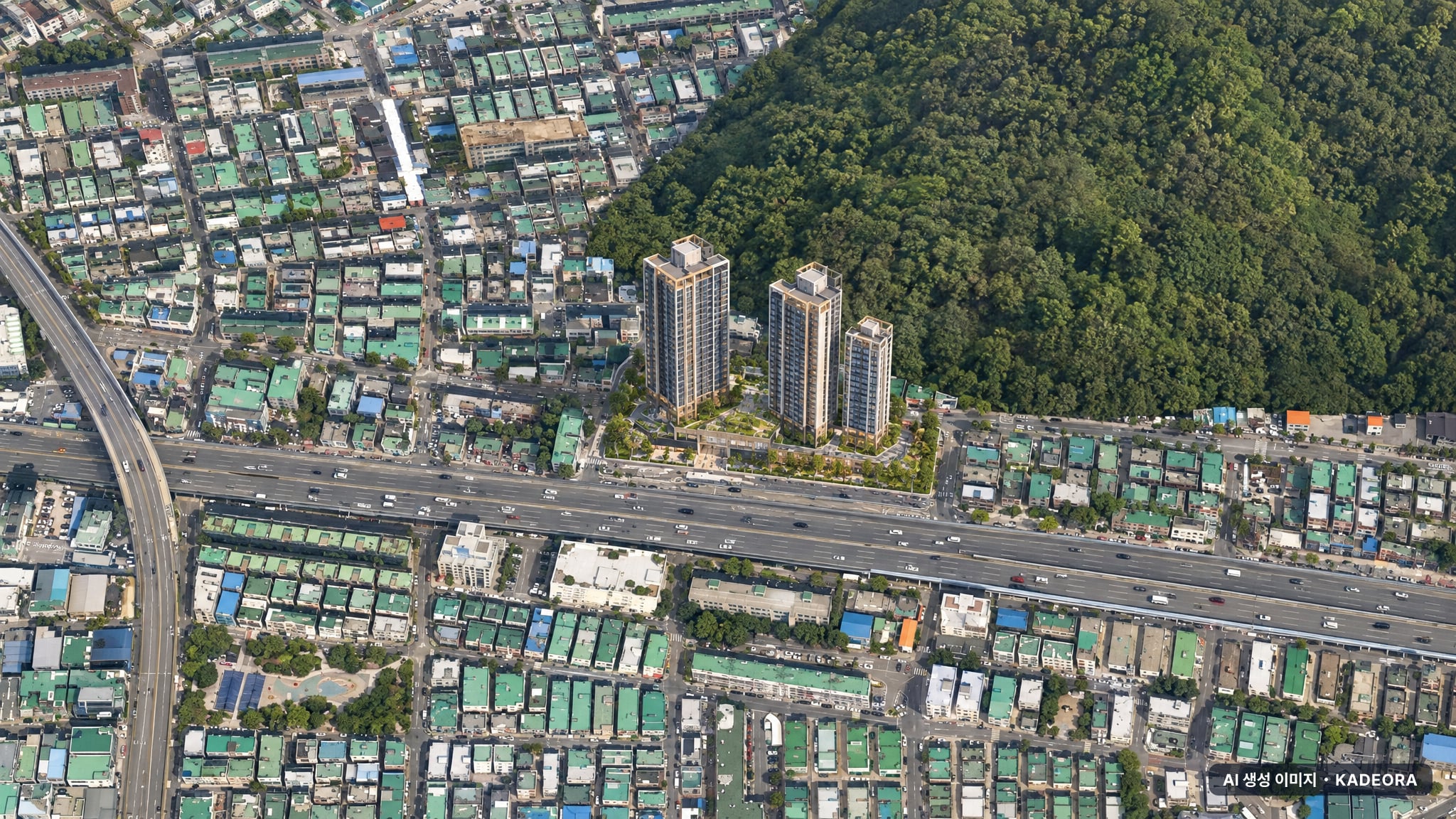 오정 해모로 스마트시티(조합원 취소분) 단지 전경 AI 상상도(주간 항공) — 경기 부천시 착공 48세대