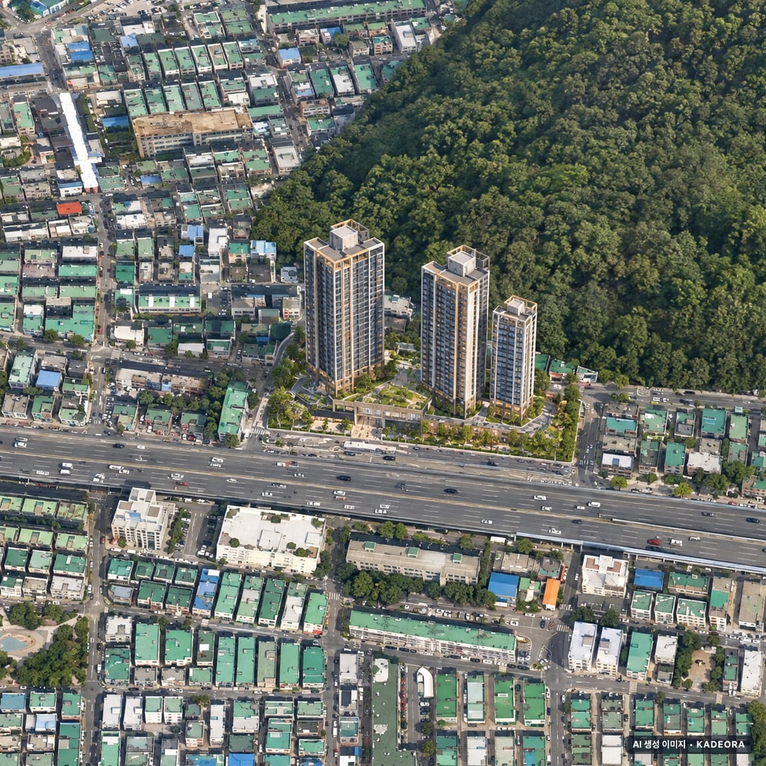 오정 해모로 스마트시티(조합원 취소분) 단지 전경 AI 상상도(주간 항공) — 경기 부천시 착공 48세대