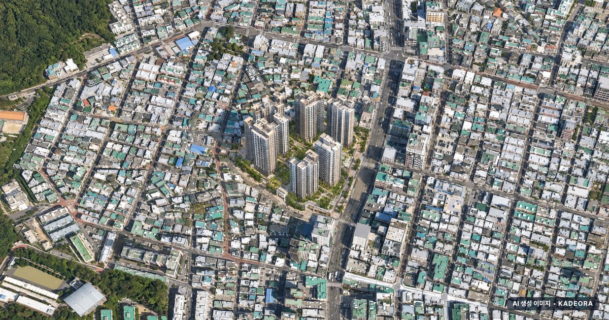 용호4 재개발 청약 용호4 재개발 단지 전경 AI 상상도 — 남구 용호동 916세대